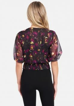 TC Chiffon Multi Button Smocked Hem Blouse