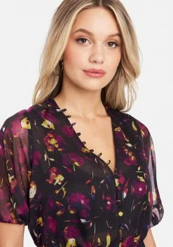 TC Chiffon Multi Button Smocked Hem Blouse