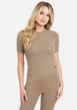 TC Soft Yarn Open Knit Short Sleeve Sweater Top