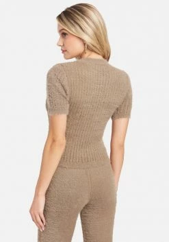 TC Soft Yarn Open Knit Short Sleeve Sweater Top
