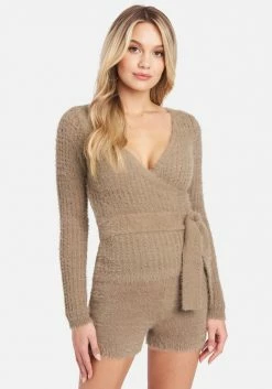 TC Soft Yarn Open Knit Surplice Sweater Top