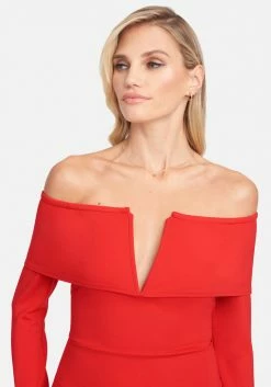 JUMP Clothing Off Shoulder V Neck Mini Dress