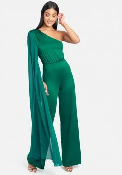One Shoulder Cape Sleeve Jumpsuit