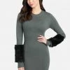 JUMP Faux Fur Cuff Sweater Dress Clothing