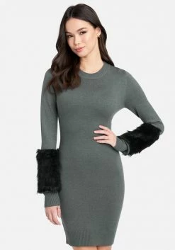 JUMP Faux Fur Cuff Sweater Dress Clothing