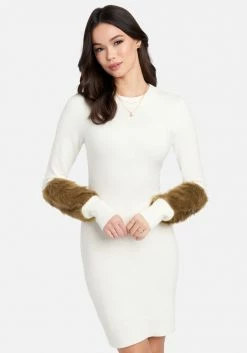 JUMP Faux Fur Cuff Sweater Dress Clothing