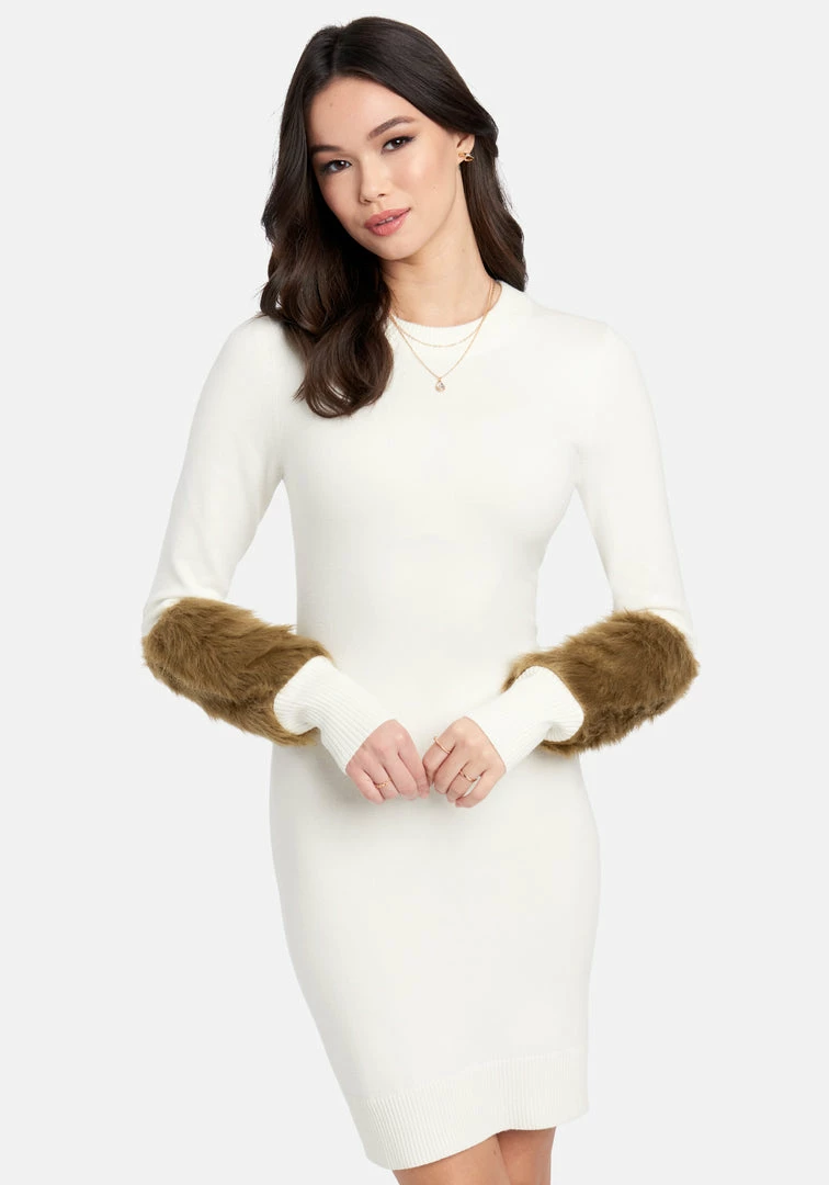 JUMP Faux Fur Cuff Sweater Dress Clothing 1 JUMP Faux Fur Cuff Sweater Dress Clothing