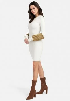 JUMP Faux Fur Cuff Sweater Dress Clothing