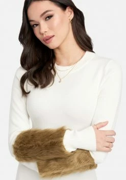 JUMP Faux Fur Cuff Sweater Dress Clothing 8 JUMP Faux Fur Cuff Sweater Dress Clothing