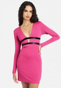 JUMP Vegan Leather Banded Mini Dress Clothing