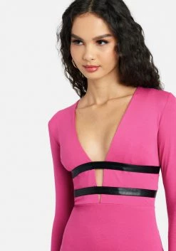 JUMP Vegan Leather Banded Mini Dress Clothing