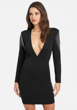 JUMP Fringe Trim V-Neck Mini Dress