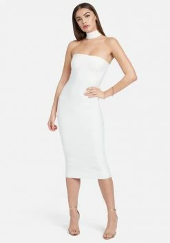 JUMP Choker Neck Bandage Midi Dress