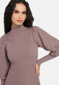 JUMP Puff Sleeve Quilted Sweater Dress