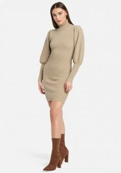 JUMP Puff Sleeve Quilted Sweater Dress Clothing