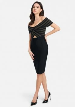 JUMP Off Shoulder Bandage Midi Dress Bandage Dresses