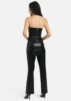 Best Sellers Split Hem Strapless Vegan Leather Jumpsuit