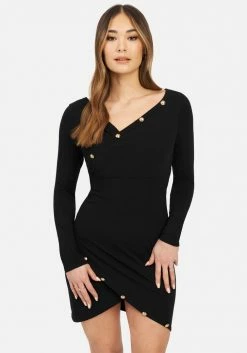 JUMP Off Shoulder Button Knit Mini Dress