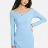 JUMP Off Shoulder Button Knit Mini Dress Clothing
