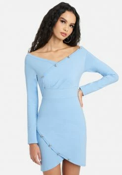 JUMP Off Shoulder Button Knit Mini Dress Clothing