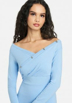 JUMP Off Shoulder Button Knit Mini Dress Clothing 8 JUMP Off Shoulder Button Knit Mini Dress Clothing