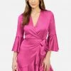 JUMP Flounce Satin Wrap Dress Clothing