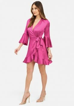 JUMP Flounce Satin Wrap Dress Clothing
