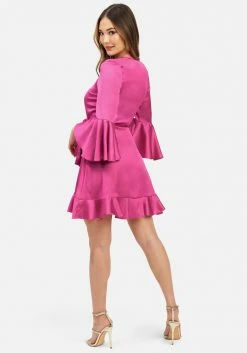 JUMP Flounce Satin Wrap Dress Clothing