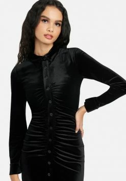 JUMP Velour Shirred Polo Dress