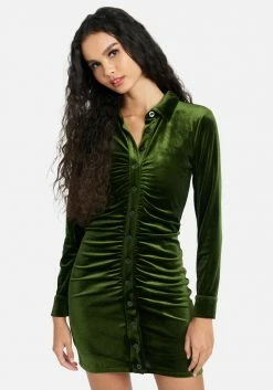 JUMP Clothing Velour Shirred Polo Dress
