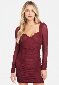 JUMP Clothing Puff Sleeve Mesh And Lace Dress