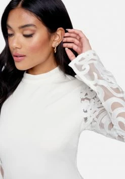 JUMP Bridal Mock Neck Embroidered Sleeve Mini Dress 10 JUMP Bridal Mock Neck Embroidered Sleeve Mini Dress