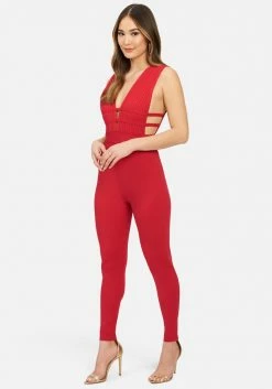 JUMP Bandage Plunge Neck Catsuit Bandage Dresses