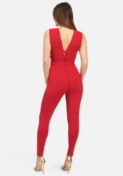 JUMP Bandage Plunge Neck Catsuit Bandage Dresses