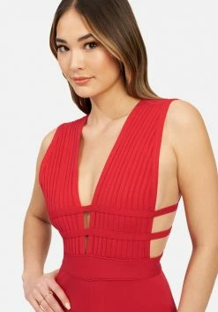 JUMP Bandage Plunge Neck Catsuit Bandage Dresses