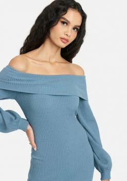 JUMP Overlay Balloon Sleeve Knit Dress