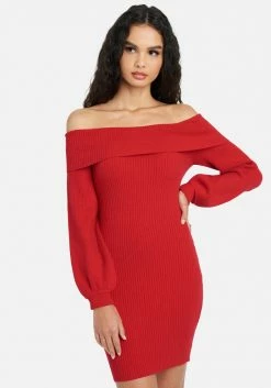 JUMP Clothing Overlay Balloon Sleeve Knit Dress
