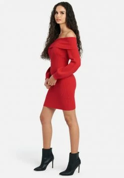 JUMP Clothing Overlay Balloon Sleeve Knit Dress