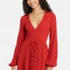 JUMP Surplice Neck Flare Knit Dress Clothing