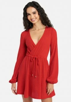 JUMP Surplice Neck Flare Knit Dress Clothing