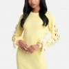JUMP Lace-Up Sleeve Shift Sweater Dress Clothing