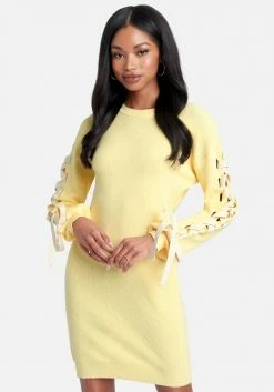 JUMP Lace-Up Sleeve Shift Sweater Dress Clothing