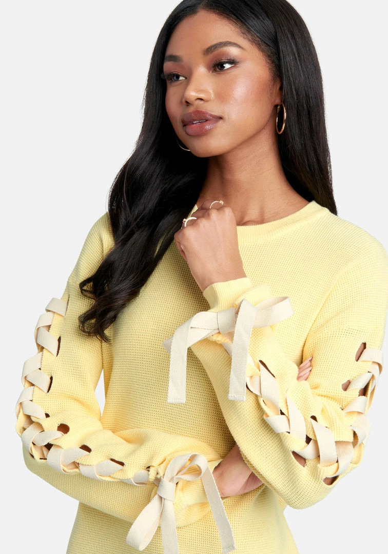 JUMP Lace-Up Sleeve Shift Sweater Dress Clothing 4 JUMP Lace-Up Sleeve Shift Sweater Dress Clothing