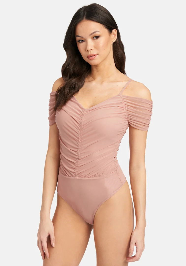 TC Ruched Cold Shoulder Mesh Bodysuit 4 TC Ruched Cold Shoulder Mesh Bodysuit