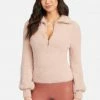 TC Zip Detail Collar Soft Fuzzy Sweater Top