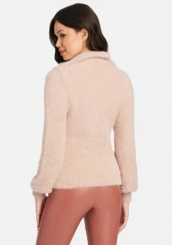 TC Zip Detail Collar Soft Fuzzy Sweater Top