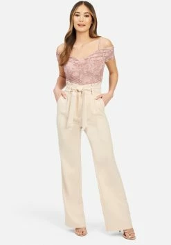 TC High Waist Paper Bag Self Tie Wide Leg Pant