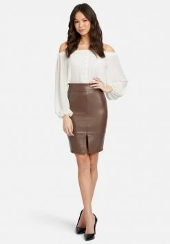 TC Vegan Leather Slit Pencil Skirt