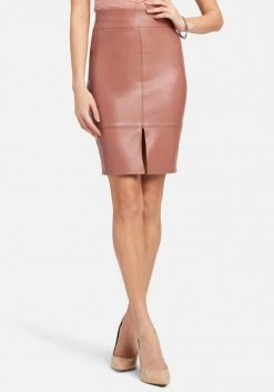 TC Vegan Leather Slit Pencil Skirt Clothing