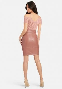 TC Vegan Leather Slit Pencil Skirt Clothing